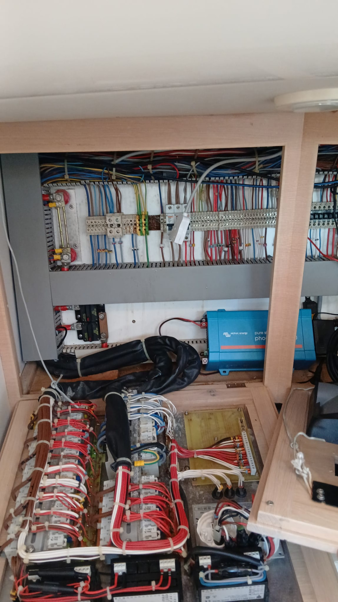 Victron Energy power system installed in a yacht electrical locker