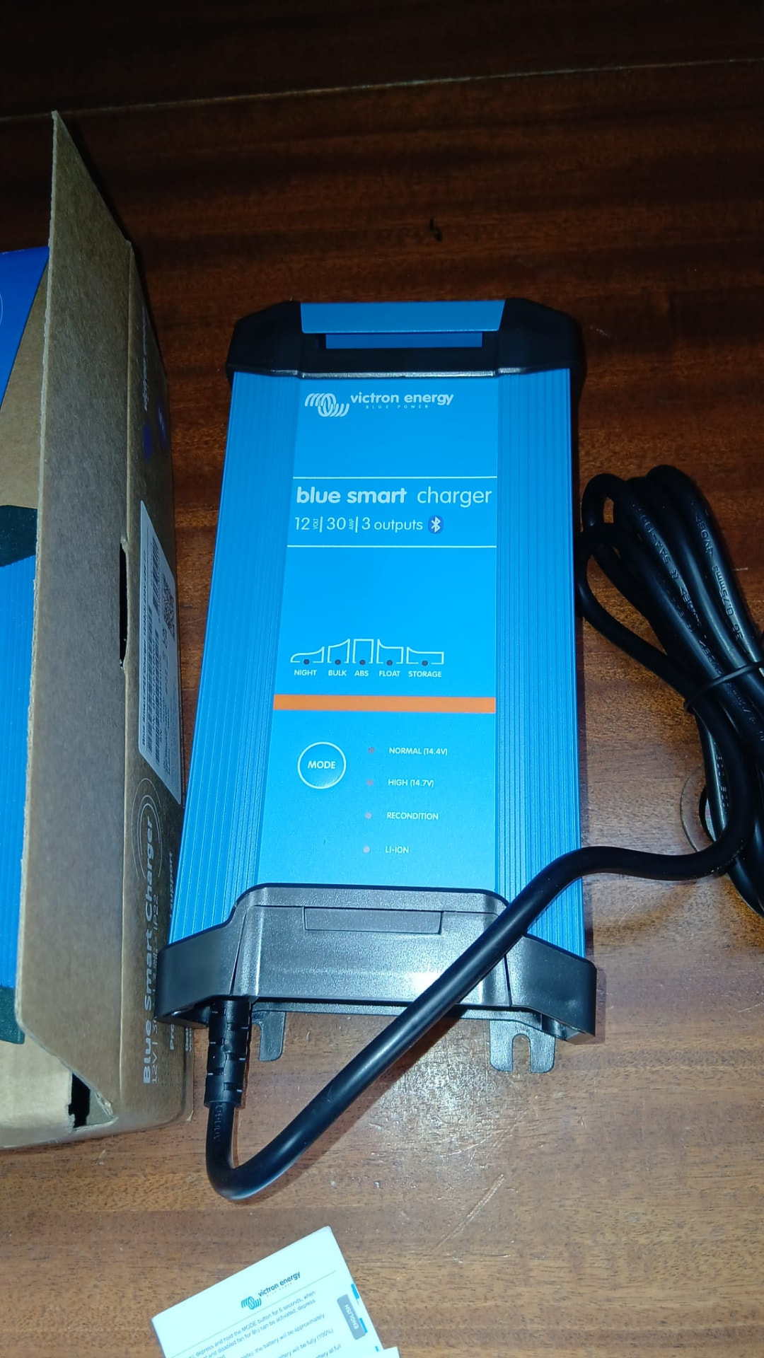 Victron Energy Blue Smart battery charger ready for installation on a sailing yacht