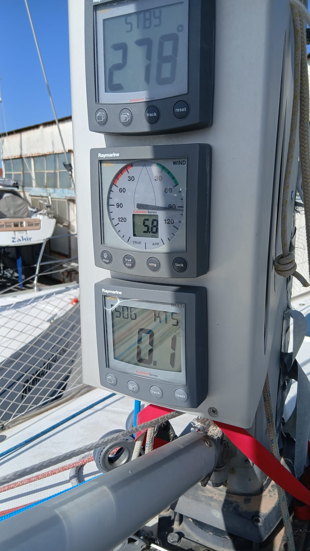 Raymarine instruments installed on a sailing yacht pedestal